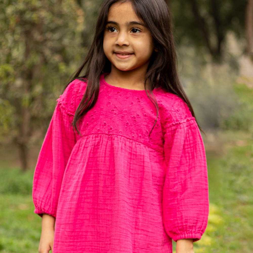 Hot pink hakoba dress - Shop Online Kids Fashion Clothing Store In India |  Zach & Kiki